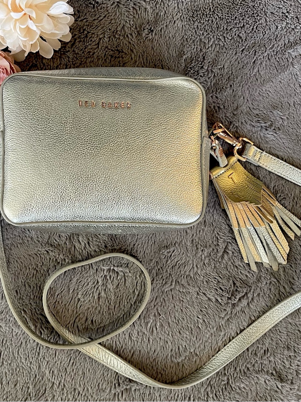 Ted Baker Metallic Darwina Leather Tassel Camera Crossbody Bag